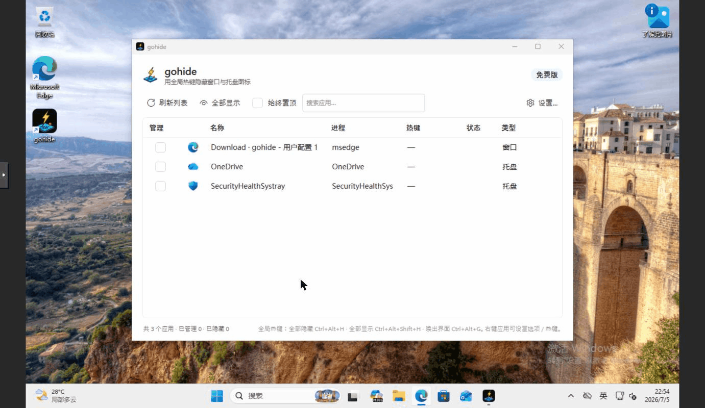 gohide が実行中——害はなく、すべての変更は元に戻せます。