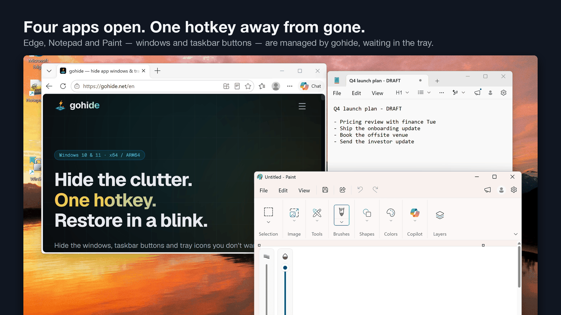 gohide โ pick apps to hide and press one hotkey