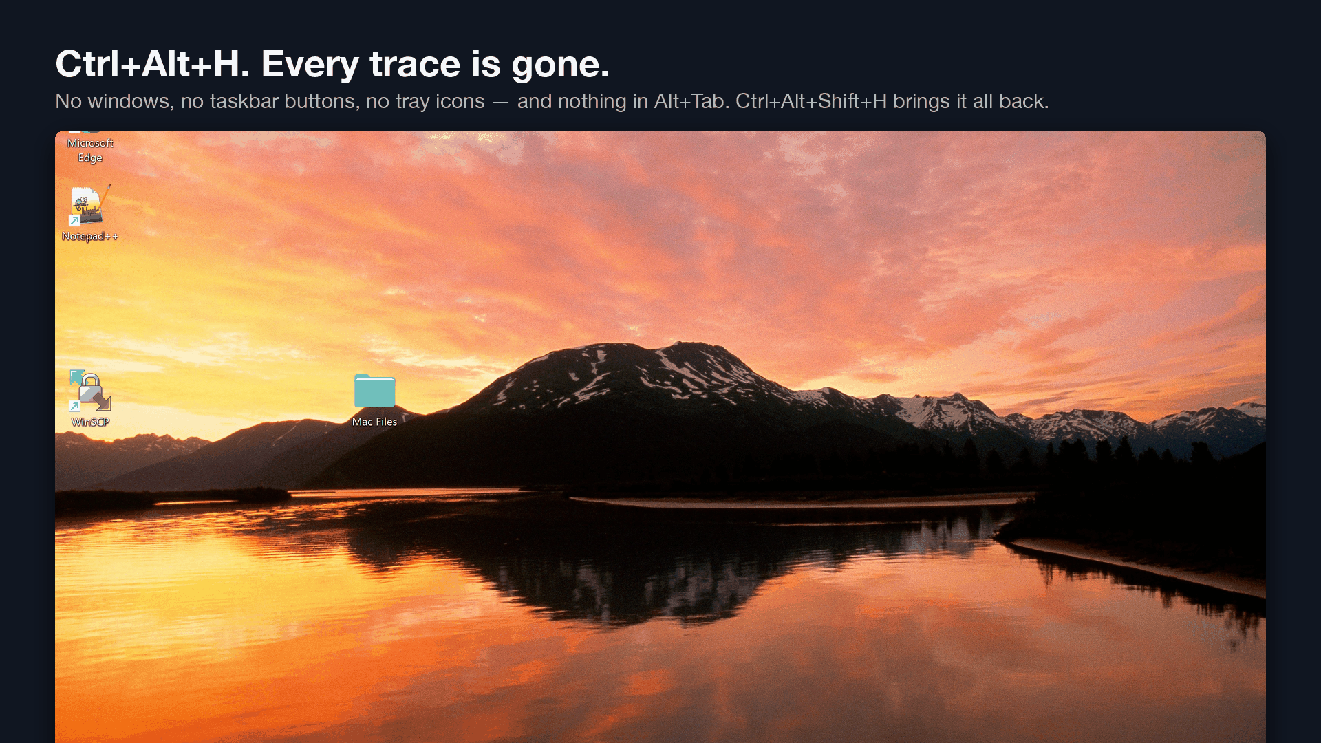 After Ctrl+Alt+H โ windows, taskbar buttons and tray icons gone