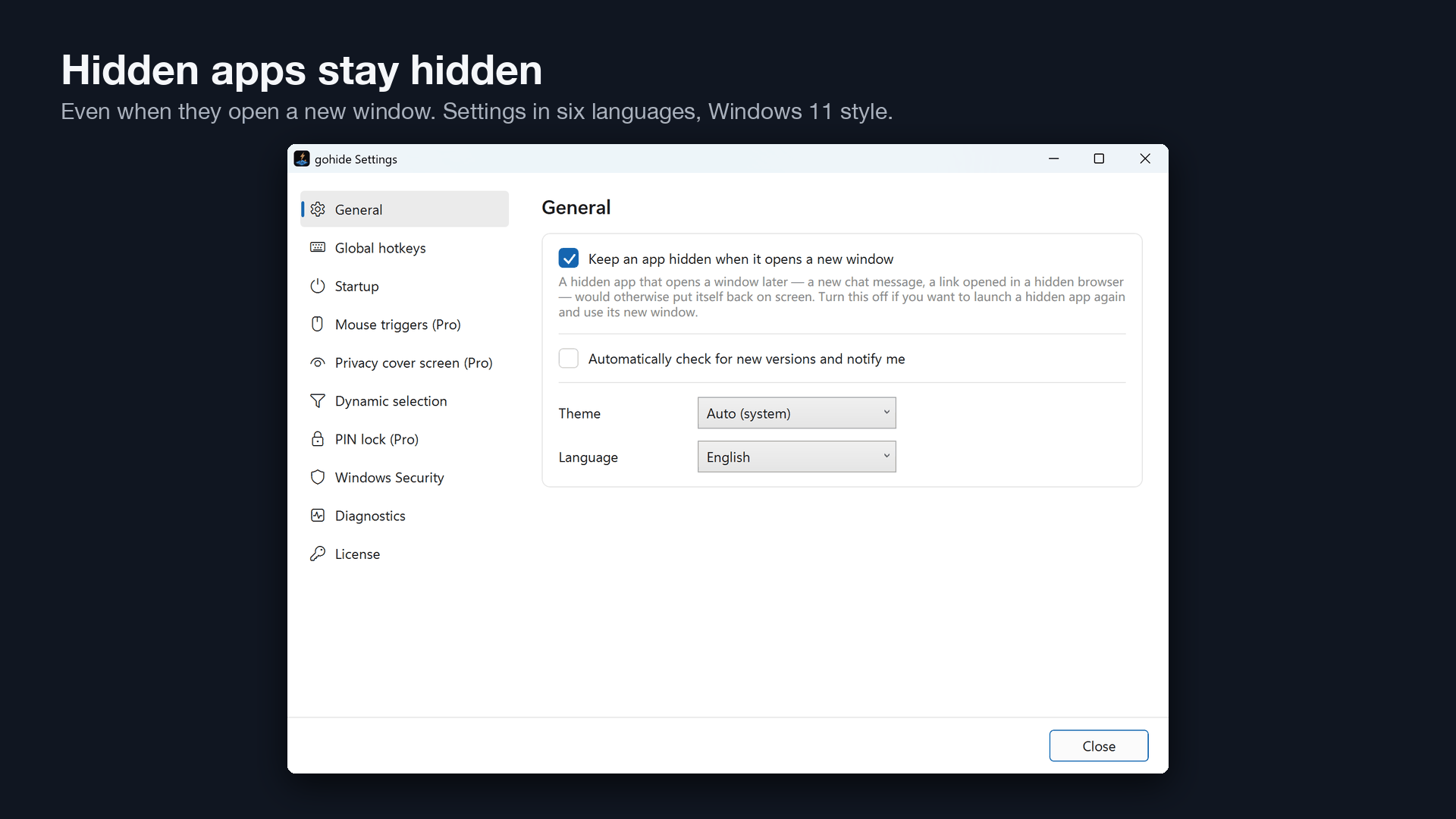 gohide settings